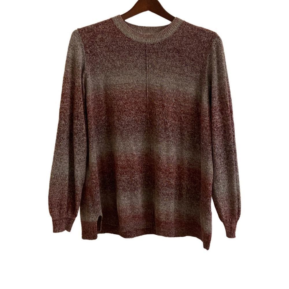 LOGO by Lori Goldstein Burgundy & Gray Marled Sweater XL